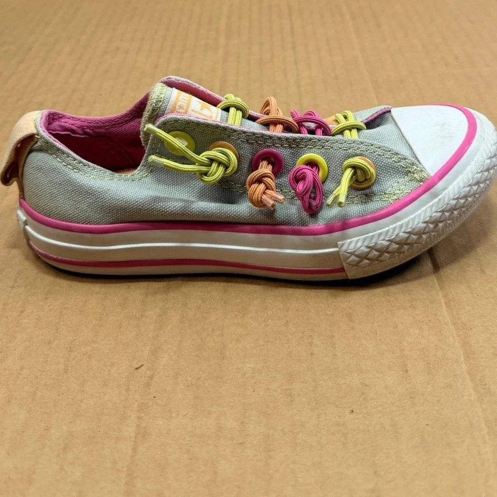 Converse Chuck Taylor Slip On Sneakers Juniors 12 Neon Knot Laces Low Top Shoes
